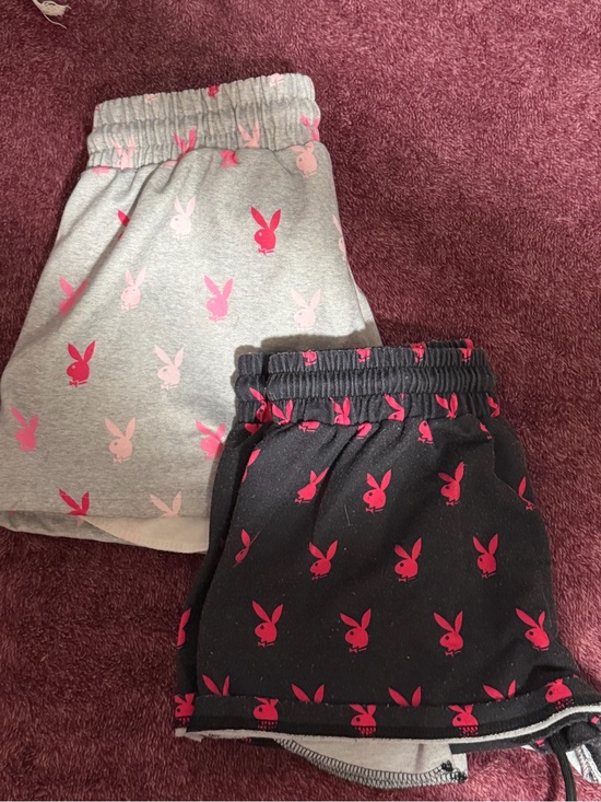 PLAYBOY Pants - PLAYBOY Pink Bunny Print Lounge Shorts Set - Gray & Black